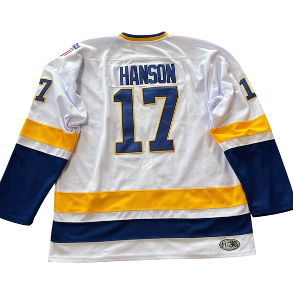 Charlestown Chiefs Mad Bros White Hockey Jersey Hanson #17 Size XXXL Fight Strap - Picture 5 of 15